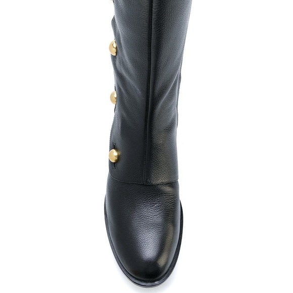 Michael Kors Black Leather Knee High Boots with Gold Buttons and Zipper Size 8 - Picture 3 of 11